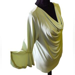 PREMISE DRAPE NECK BLOUSE WITH CIRCULAR FLOUNCE SLEEVES LEAF GREEN SIZE L NEW